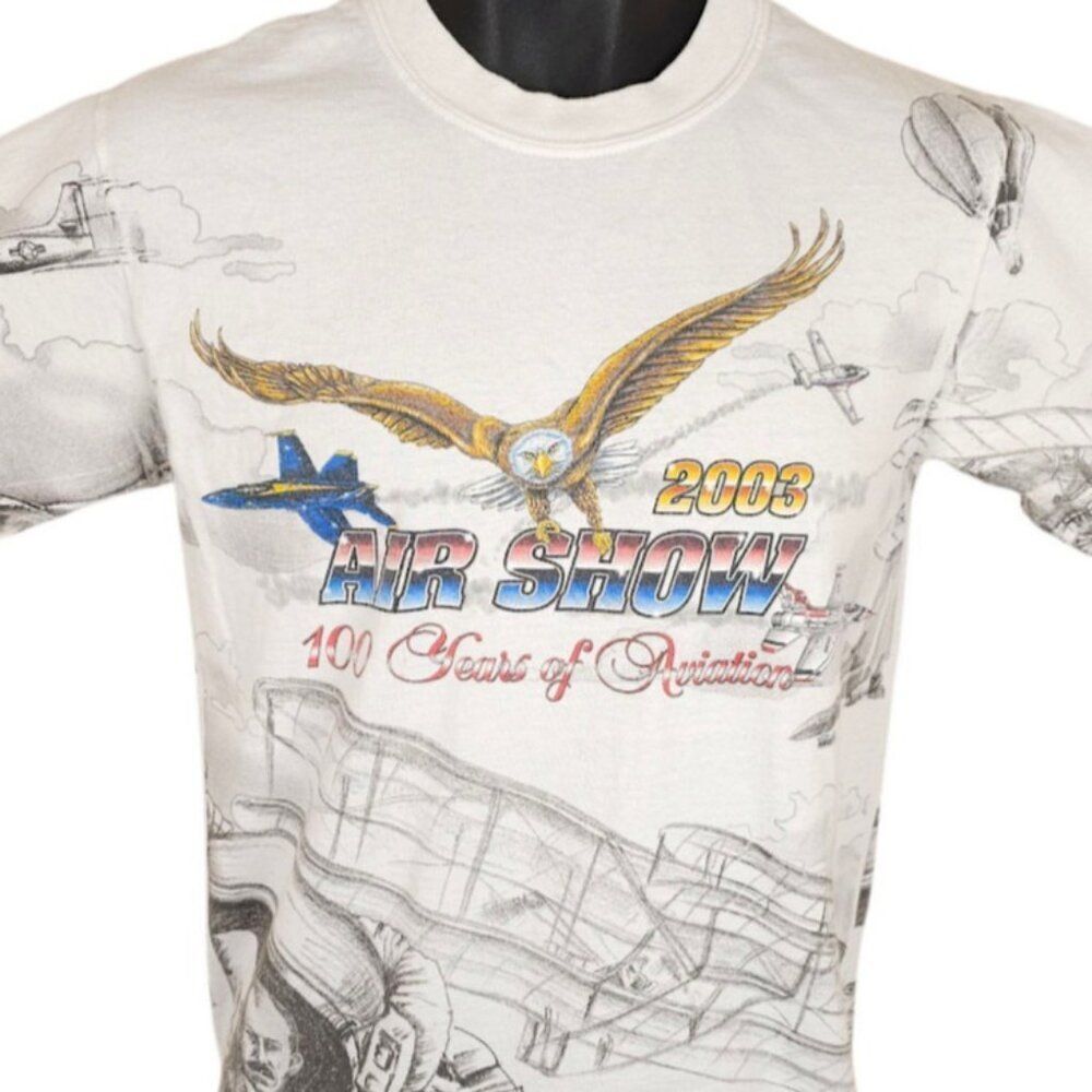 Vintage Centennial Of Flight T Shirt Mens Size Small White Y2K 2003 Air Show AOP